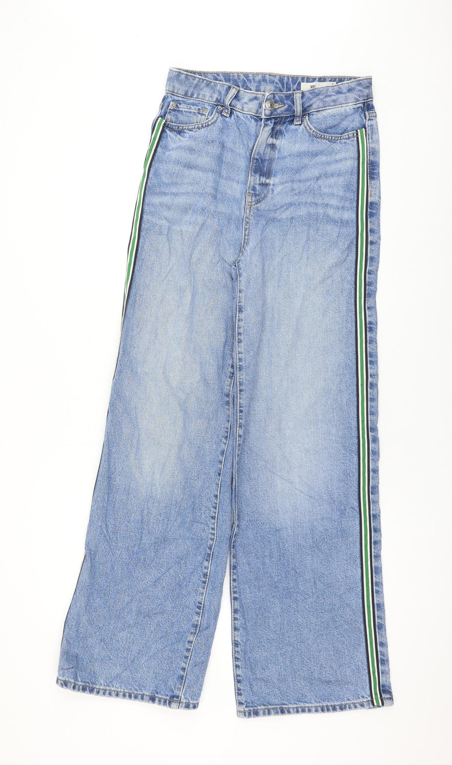 Marks and Spencer Womens Blue Cotton Wide-Leg Jeans Size 8 L30 in Regular Zip