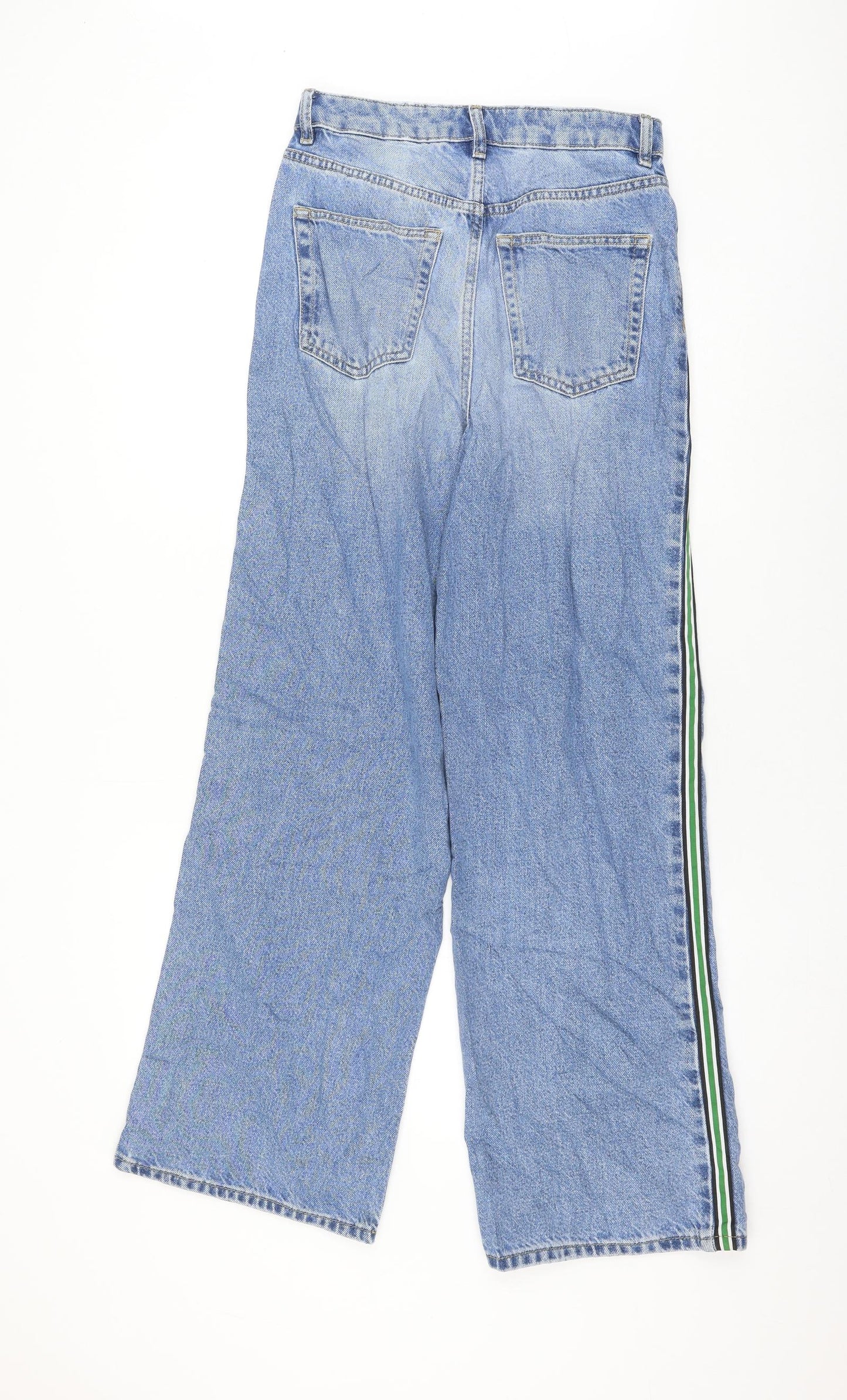 Marks and Spencer Womens Blue Cotton Wide-Leg Jeans Size 8 L30 in Regular Zip