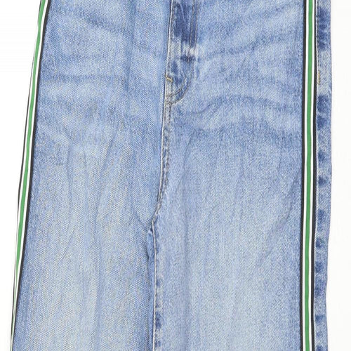 Marks and Spencer Womens Blue Cotton Wide-Leg Jeans Size 8 L30 in Regular Zip