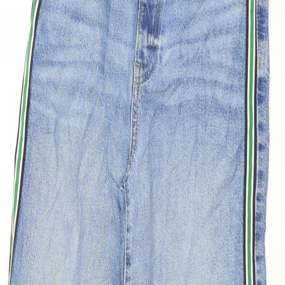 Marks and Spencer Womens Blue Cotton Wide-Leg Jeans Size 8 L30 in Regular Zip