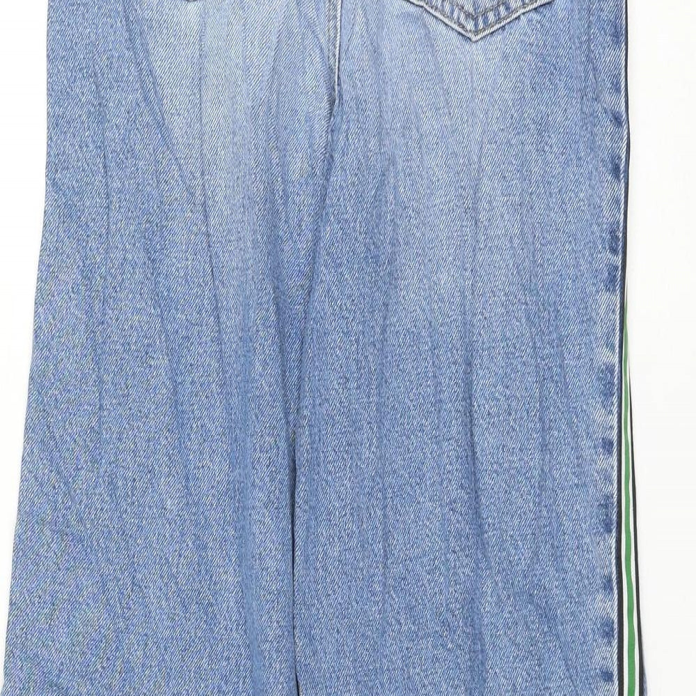 Marks and Spencer Womens Blue Cotton Wide-Leg Jeans Size 8 L30 in Regular Zip