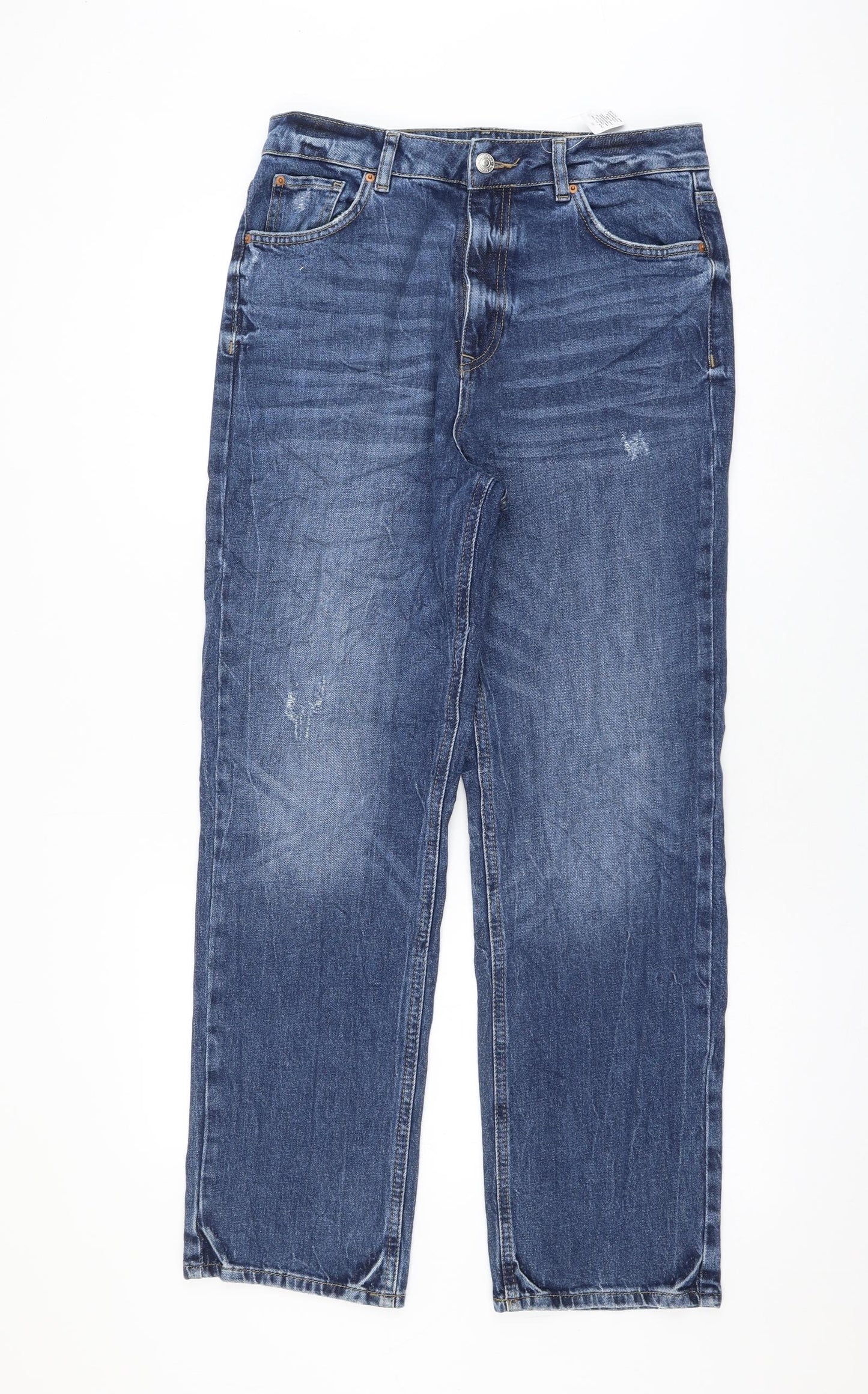 Marks and Spencer Womens Blue Cotton Straight Jeans Size 12 L28 in Regular Zip