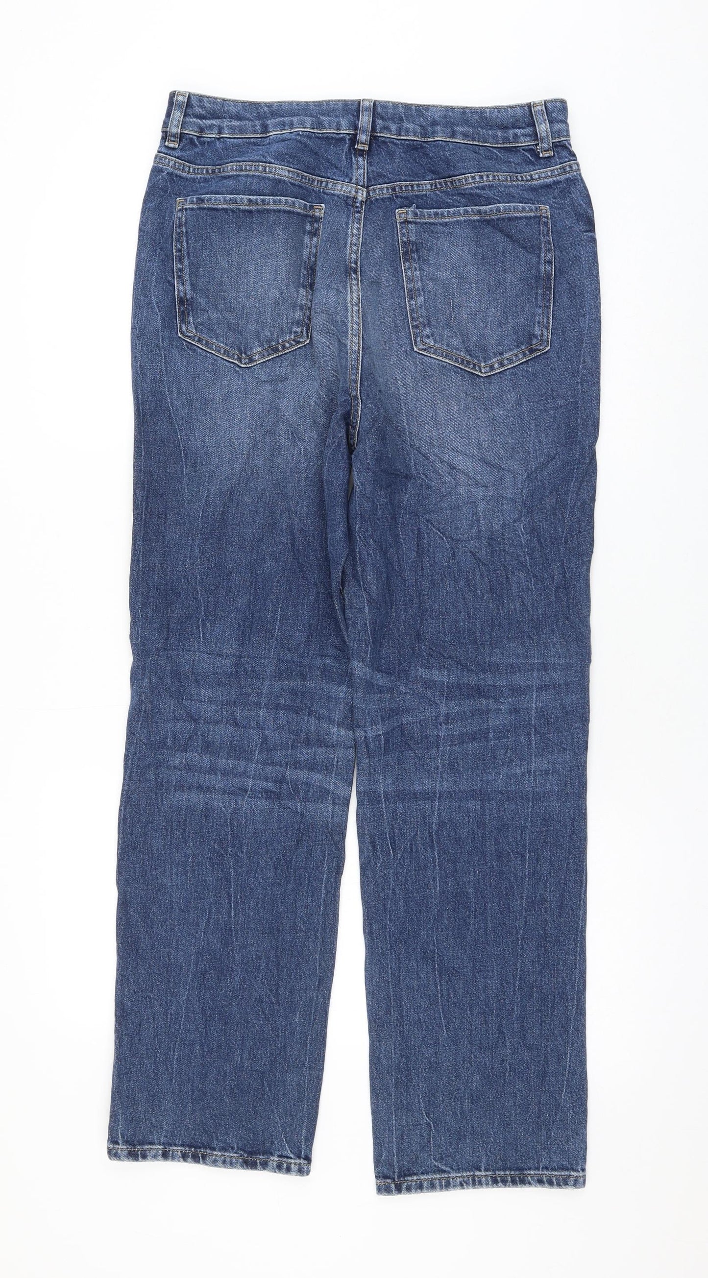 Marks and Spencer Womens Blue Cotton Straight Jeans Size 12 L28 in Regular Zip
