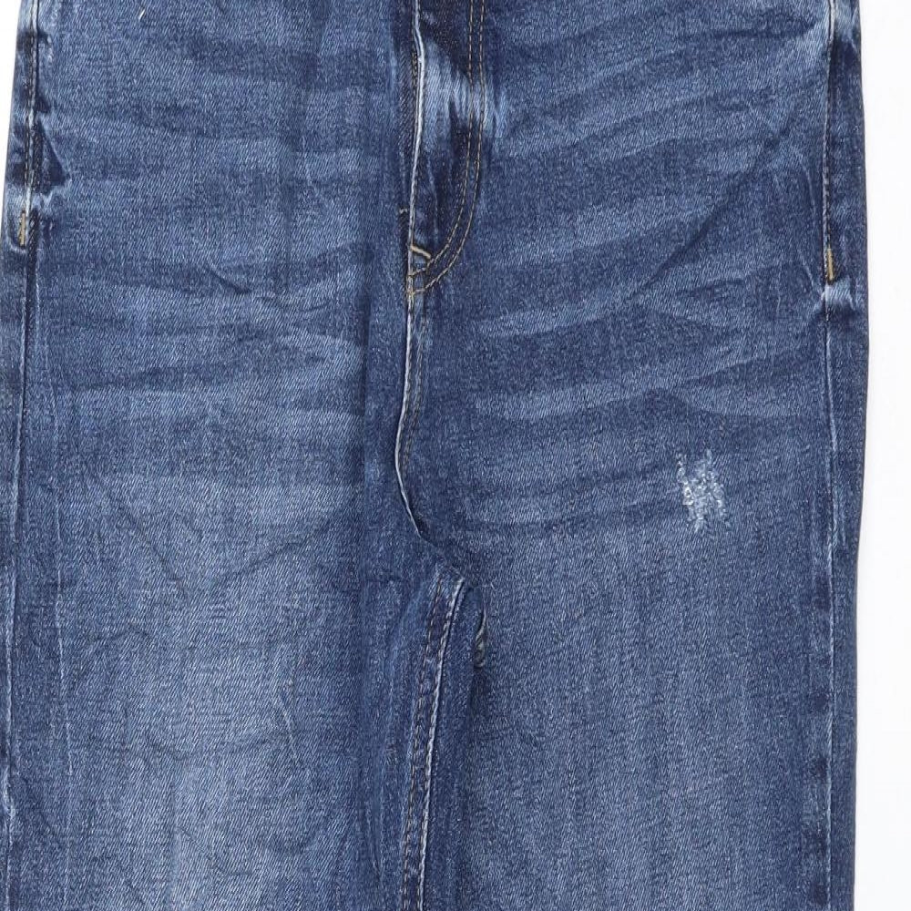 Marks and Spencer Womens Blue Cotton Straight Jeans Size 12 L28 in Regular Zip