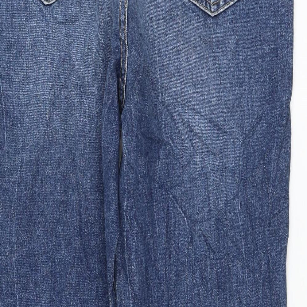 Marks and Spencer Womens Blue Cotton Straight Jeans Size 12 L28 in Regular Zip