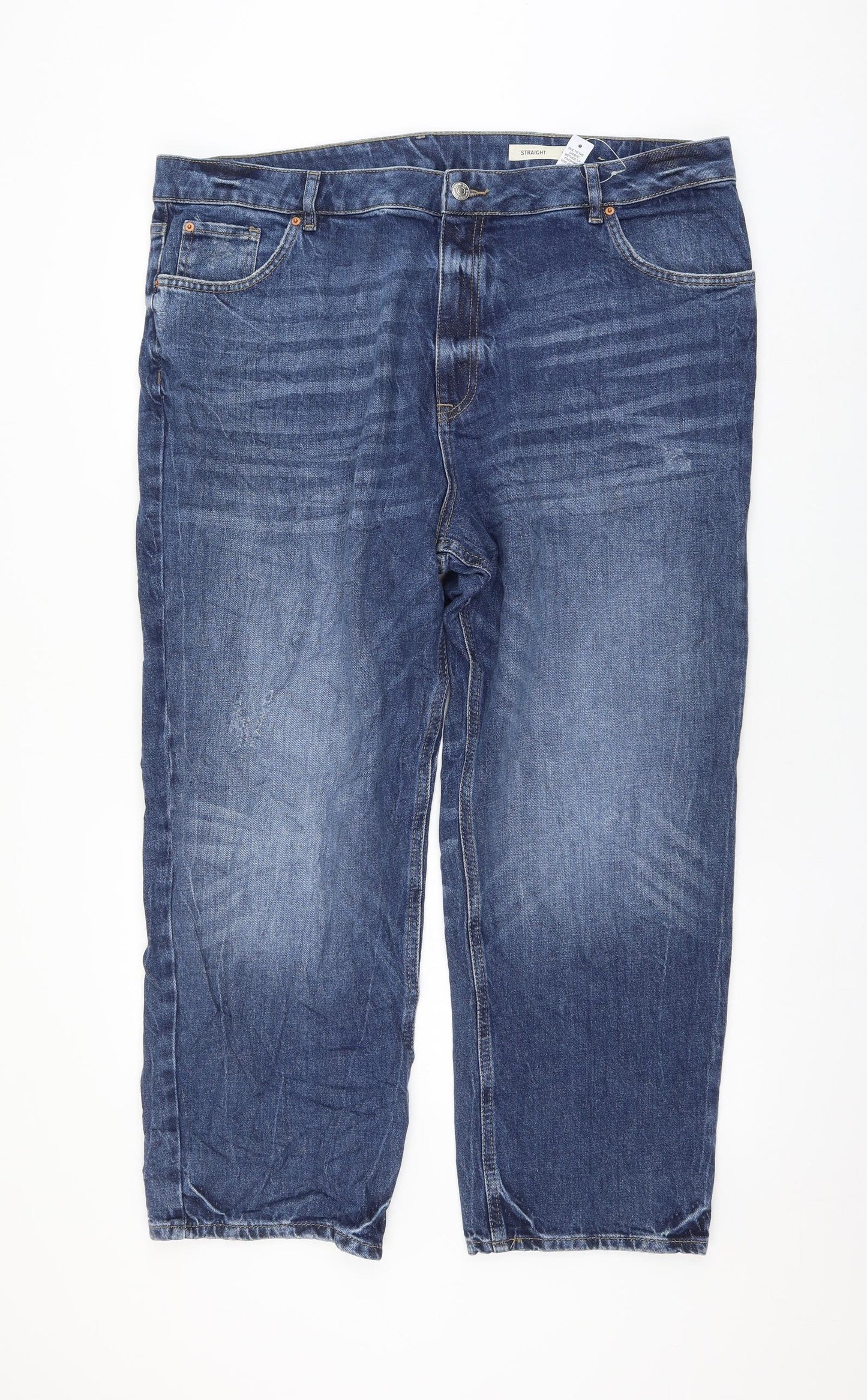 Marks and Spencer Womens Blue Cotton Straight Jeans Size 22 L27 in Regular Zip