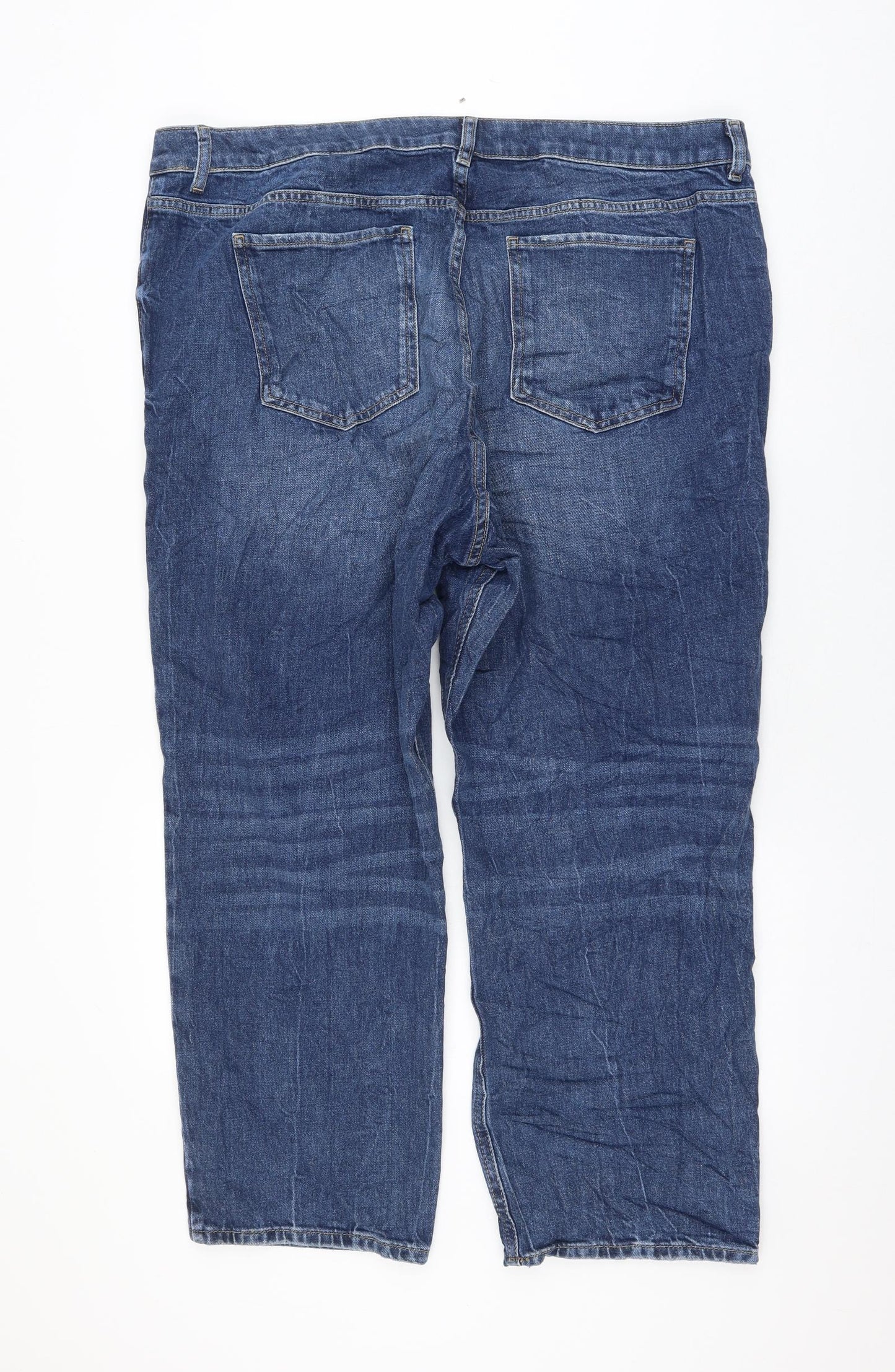 Marks and Spencer Womens Blue Cotton Straight Jeans Size 22 L27 in Regular Zip