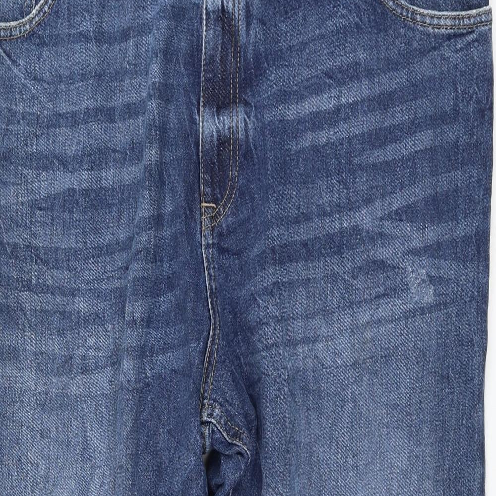 Marks and Spencer Womens Blue Cotton Straight Jeans Size 22 L27 in Regular Zip