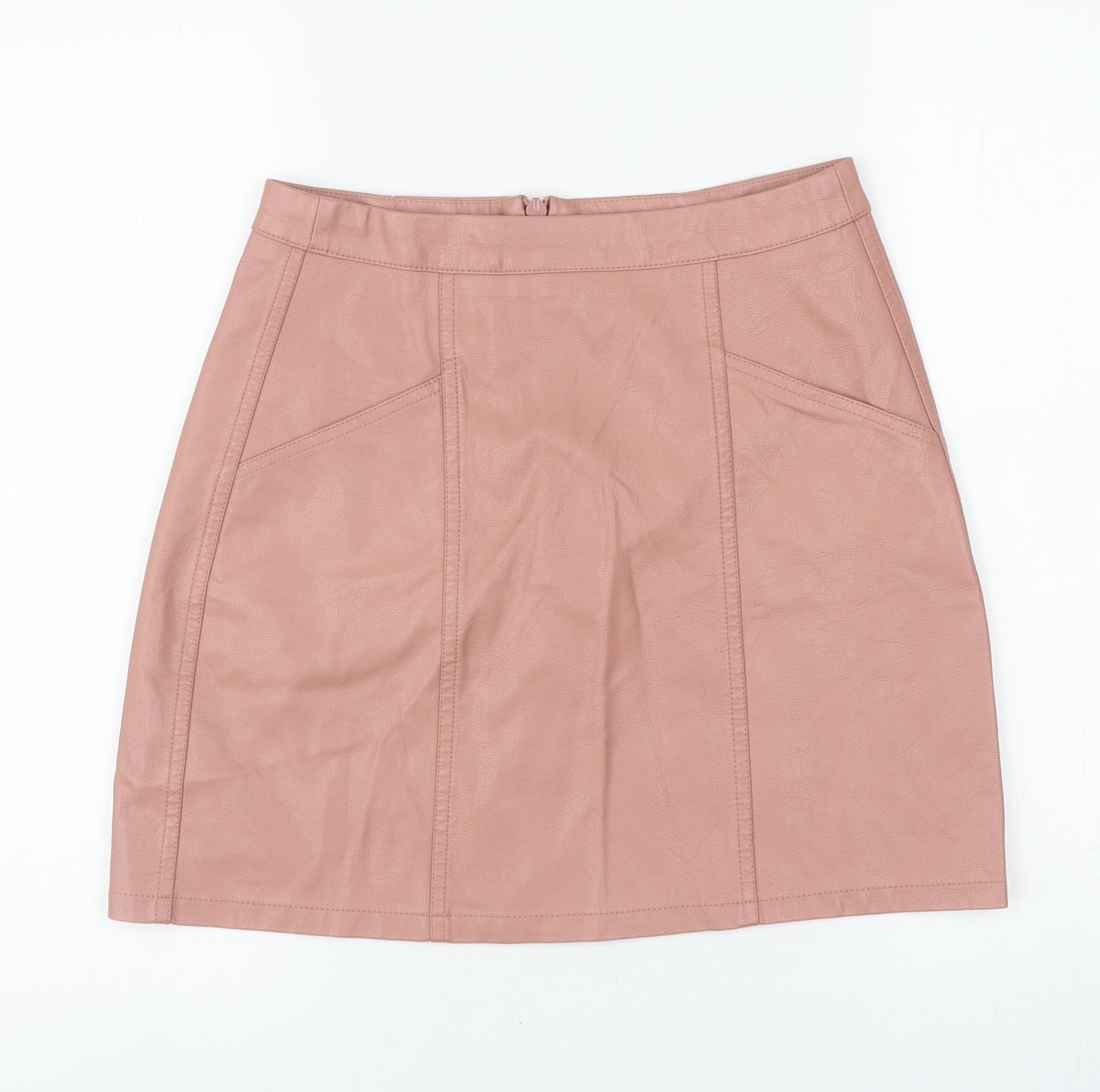 New Look Womens Pink Polyurethane A-Line Skirt Size 8 Zip