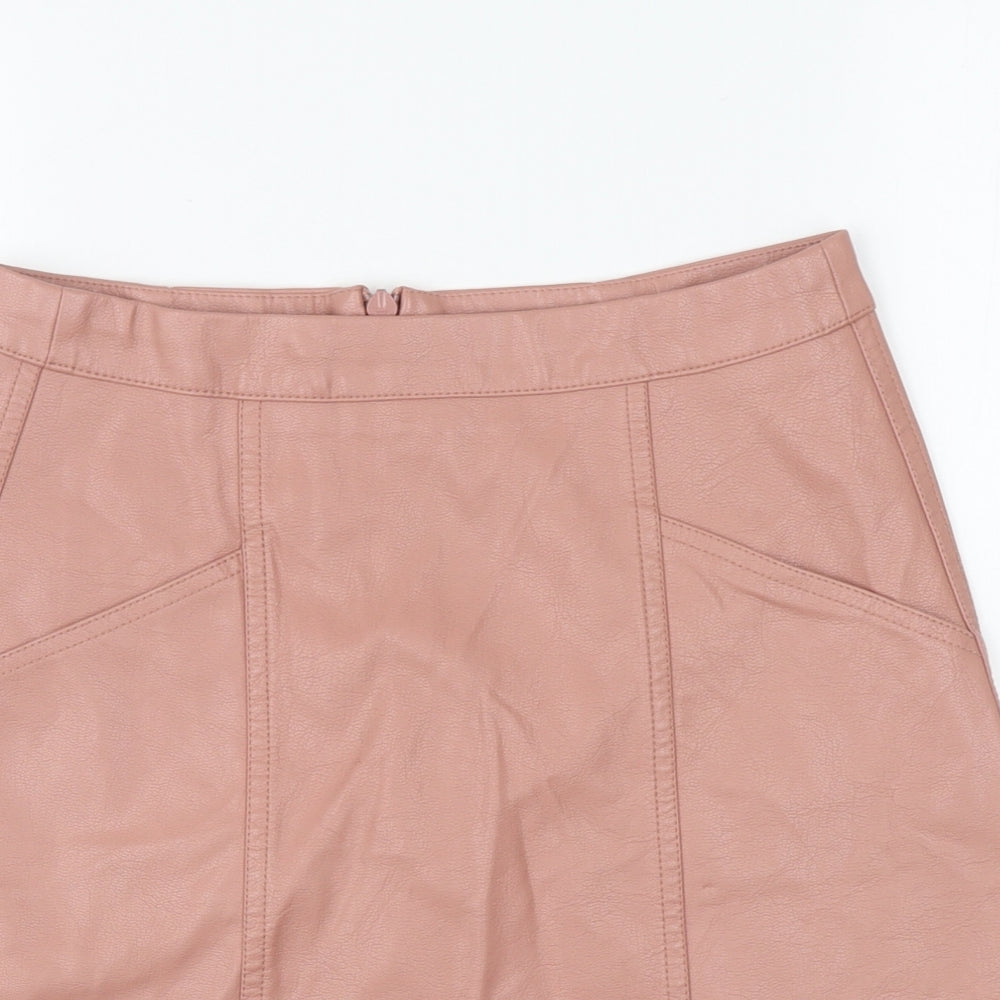 New Look Womens Pink Polyurethane A-Line Skirt Size 8 Zip
