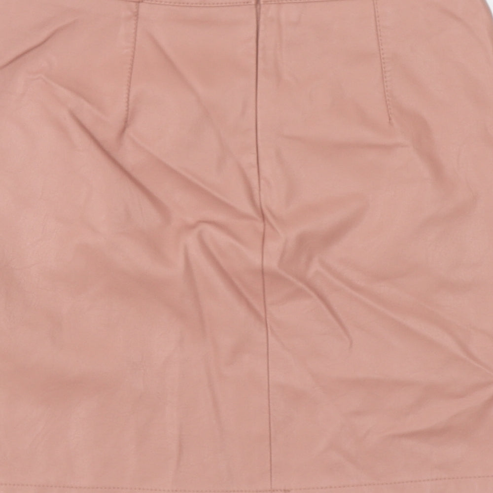 New Look Womens Pink Polyurethane A-Line Skirt Size 8 Zip