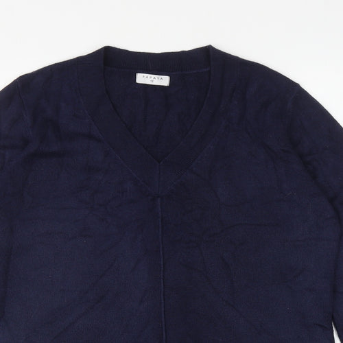 Papaya Womens Blue V-Neck Acrylic Pullover Jumper Size 12
