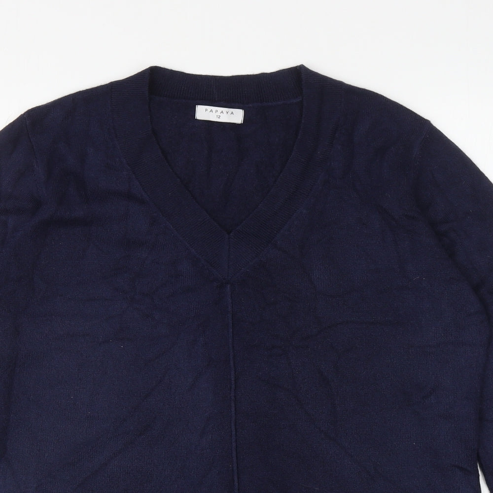 Papaya Womens Blue V-Neck Acrylic Pullover Jumper Size 12