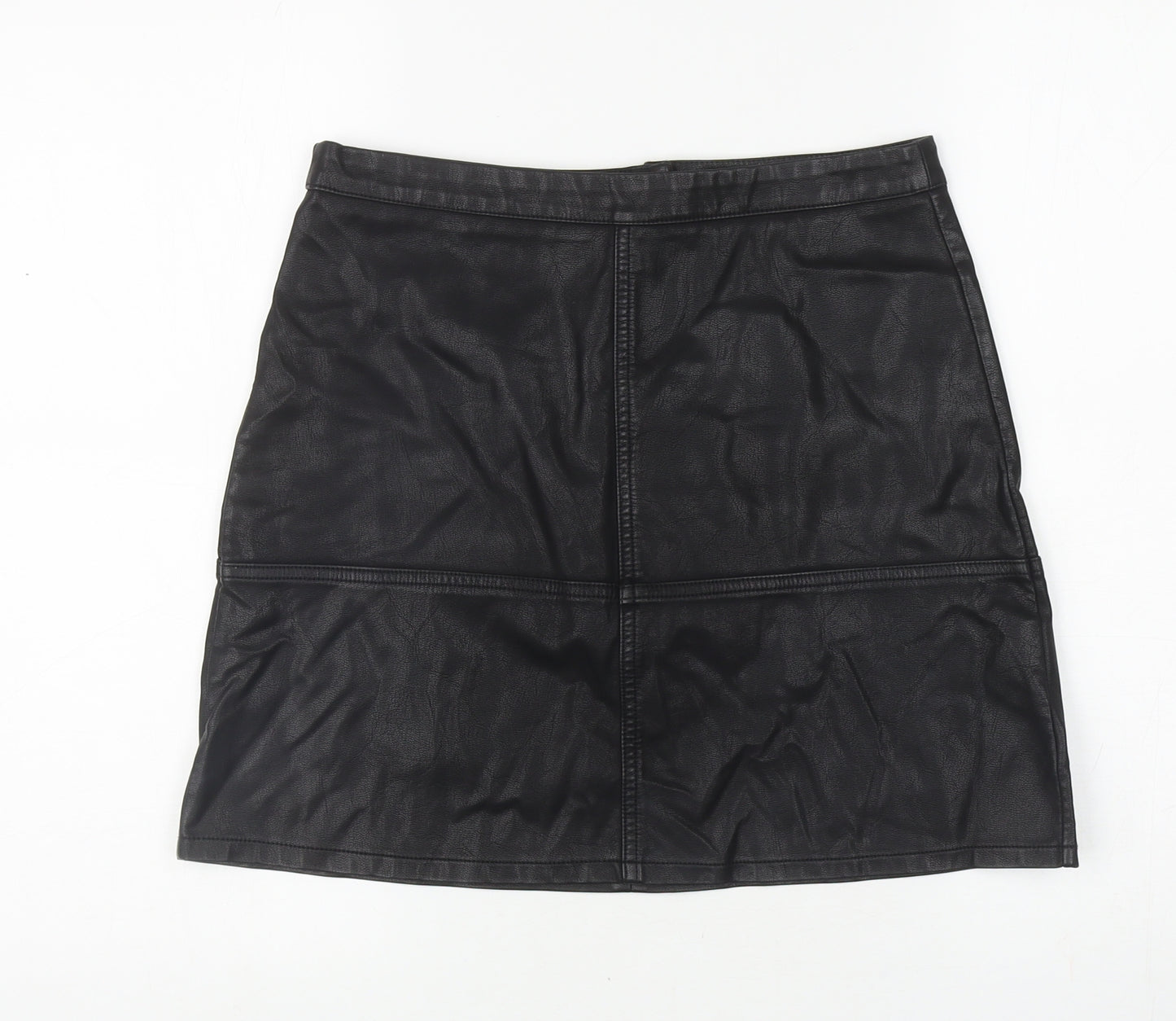 New Look Womens Black Polyurethane A-Line Skirt Size 10 Zip