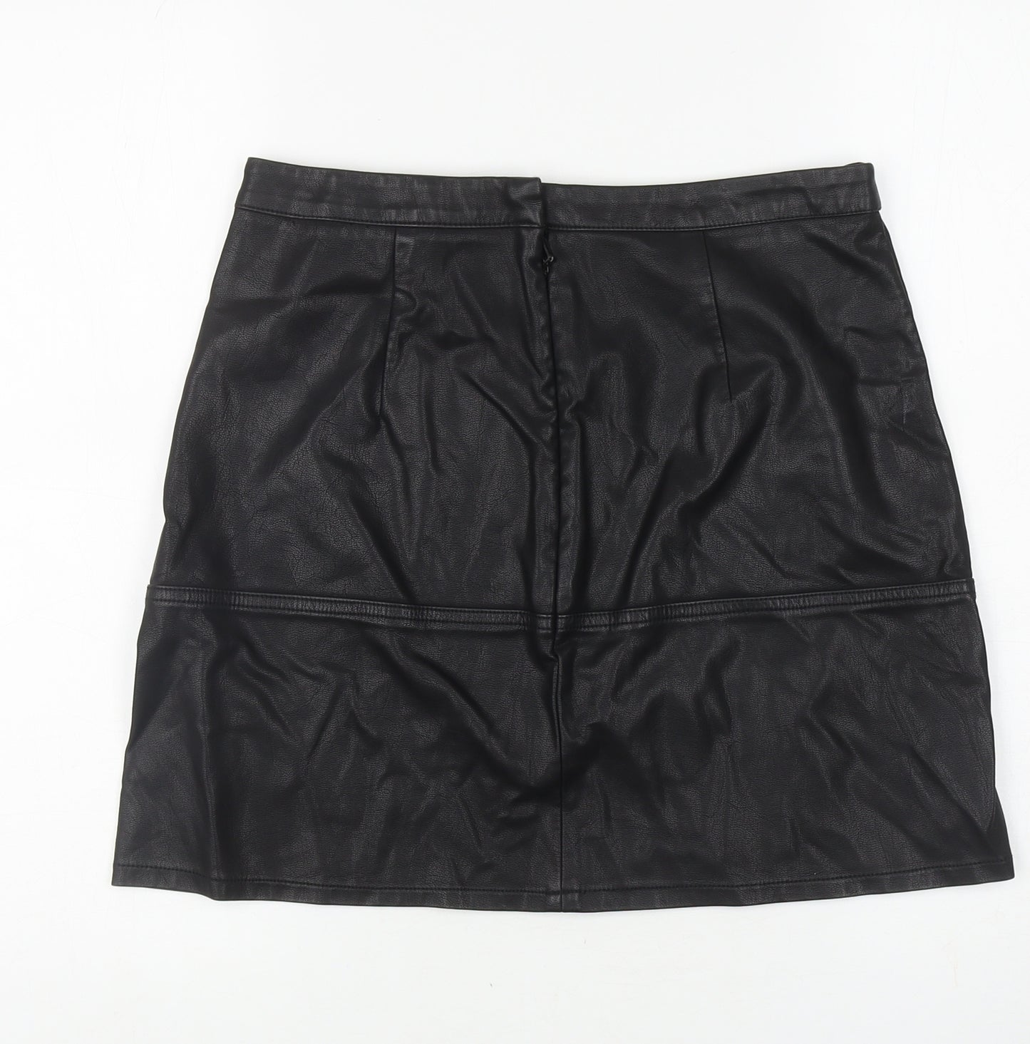 New Look Womens Black Polyurethane A-Line Skirt Size 10 Zip