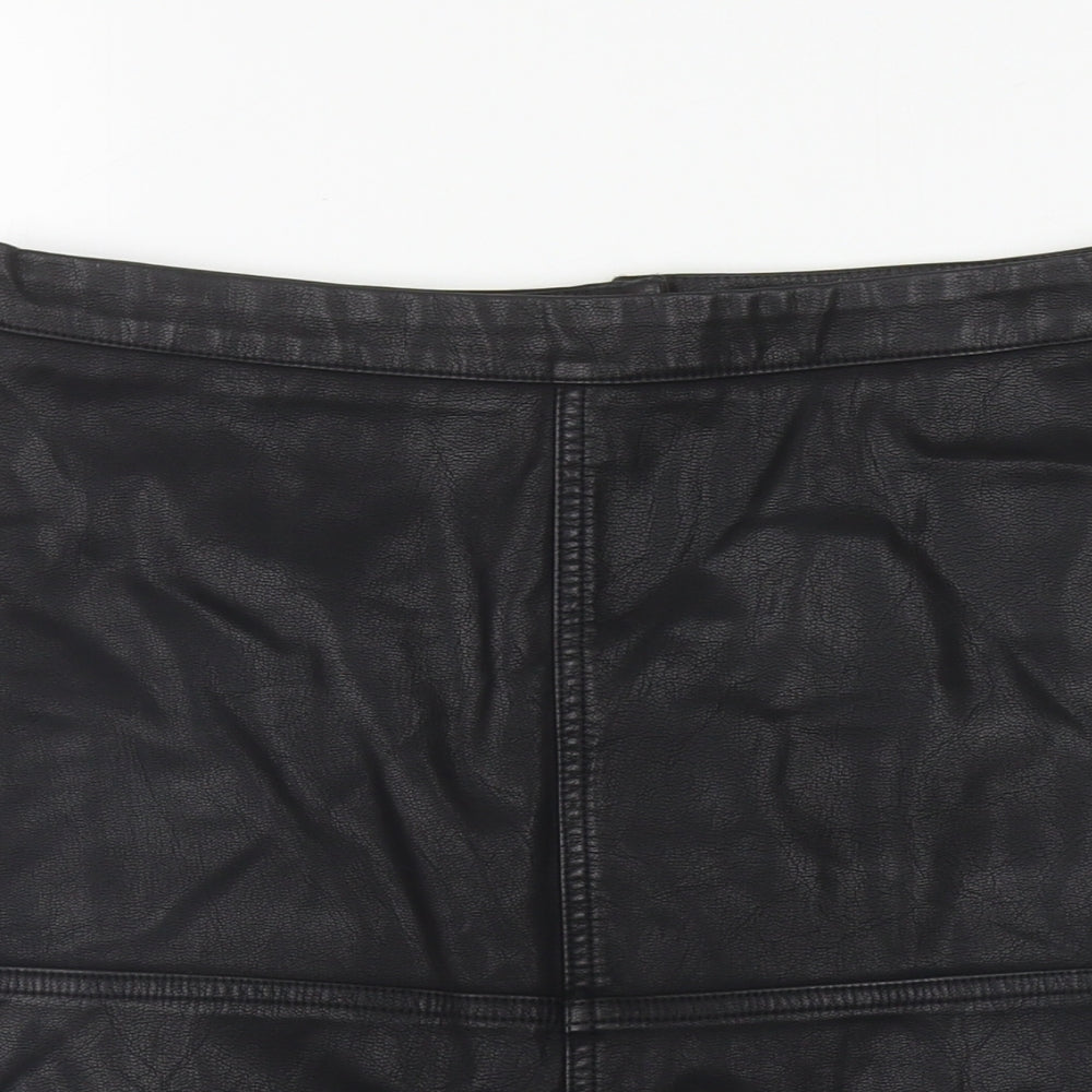 New Look Womens Black Polyurethane A-Line Skirt Size 10 Zip