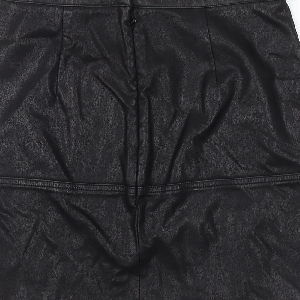 New Look Womens Black Polyurethane A-Line Skirt Size 10 Zip