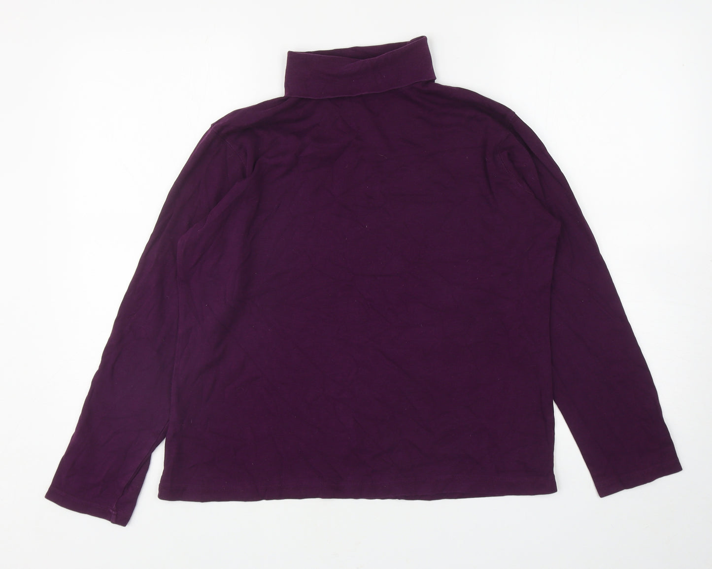 Preworn Womens Purple Polyester Basic T-Shirt Size L Roll Neck
