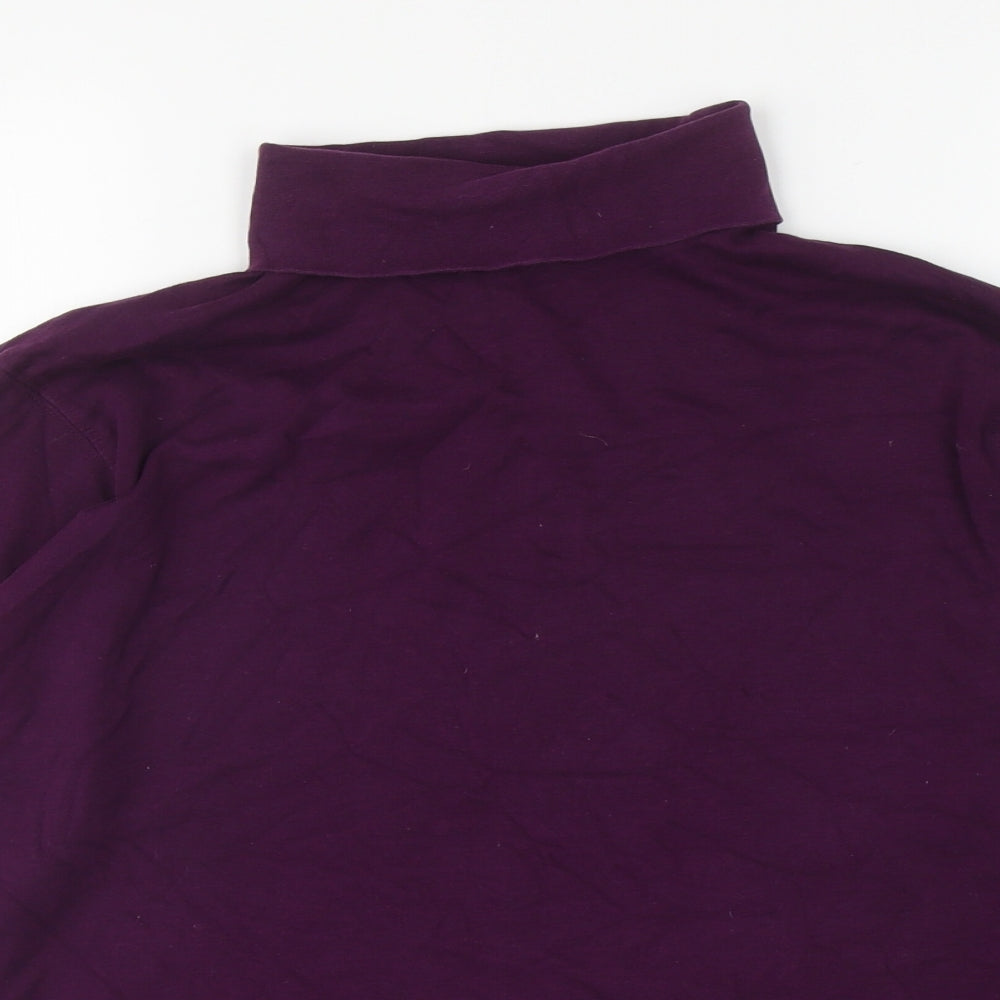 Preworn Womens Purple Polyester Basic T-Shirt Size L Roll Neck