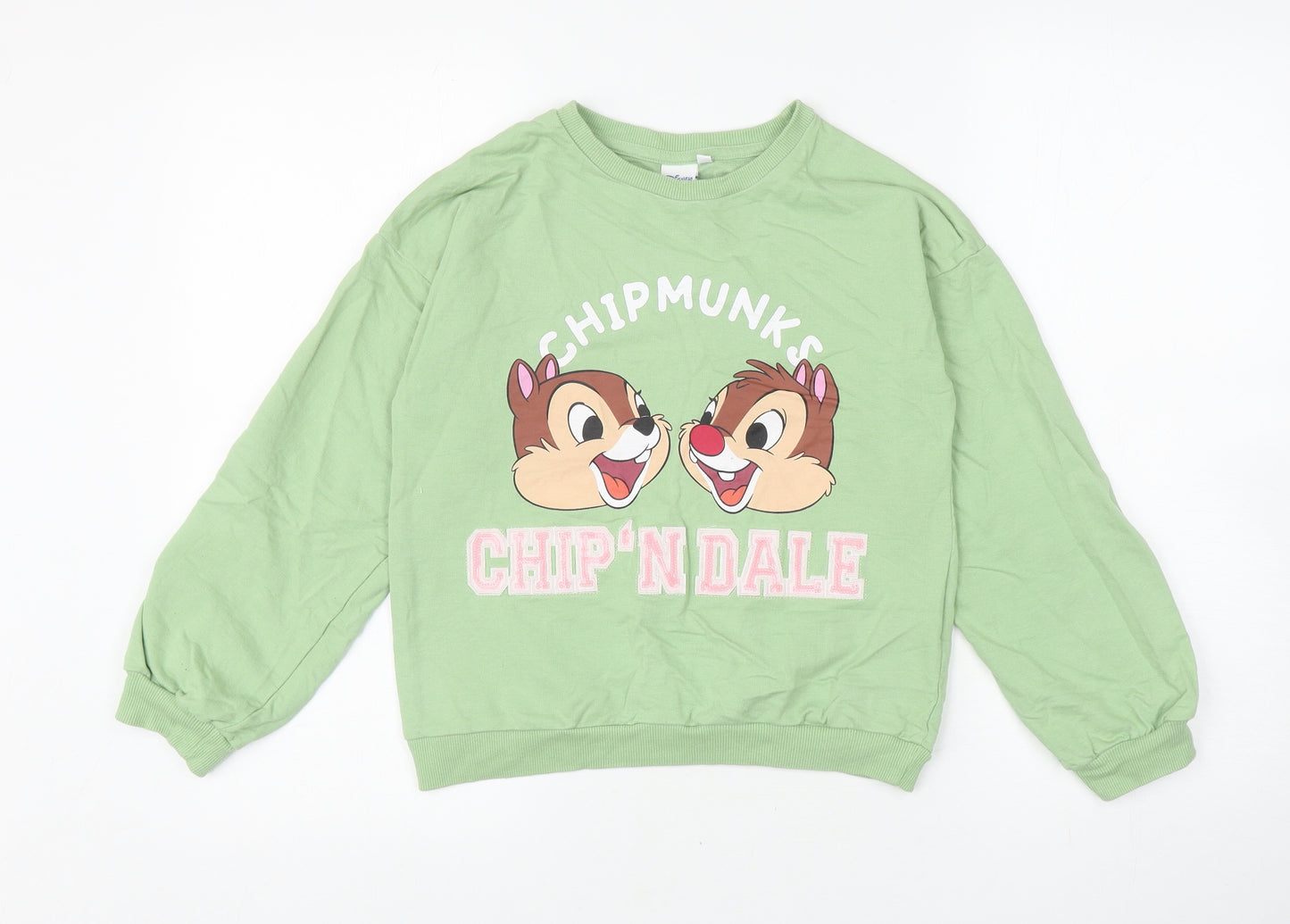 Disney Girls Green Cotton Pullover Sweatshirt Size 11-12 Years Pullover - Chipmunks