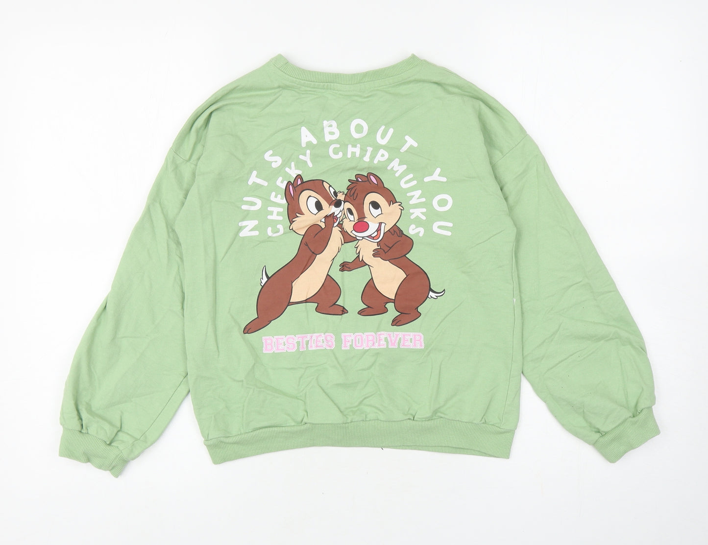 Disney Girls Green Cotton Pullover Sweatshirt Size 11-12 Years Pullover - Chipmunks