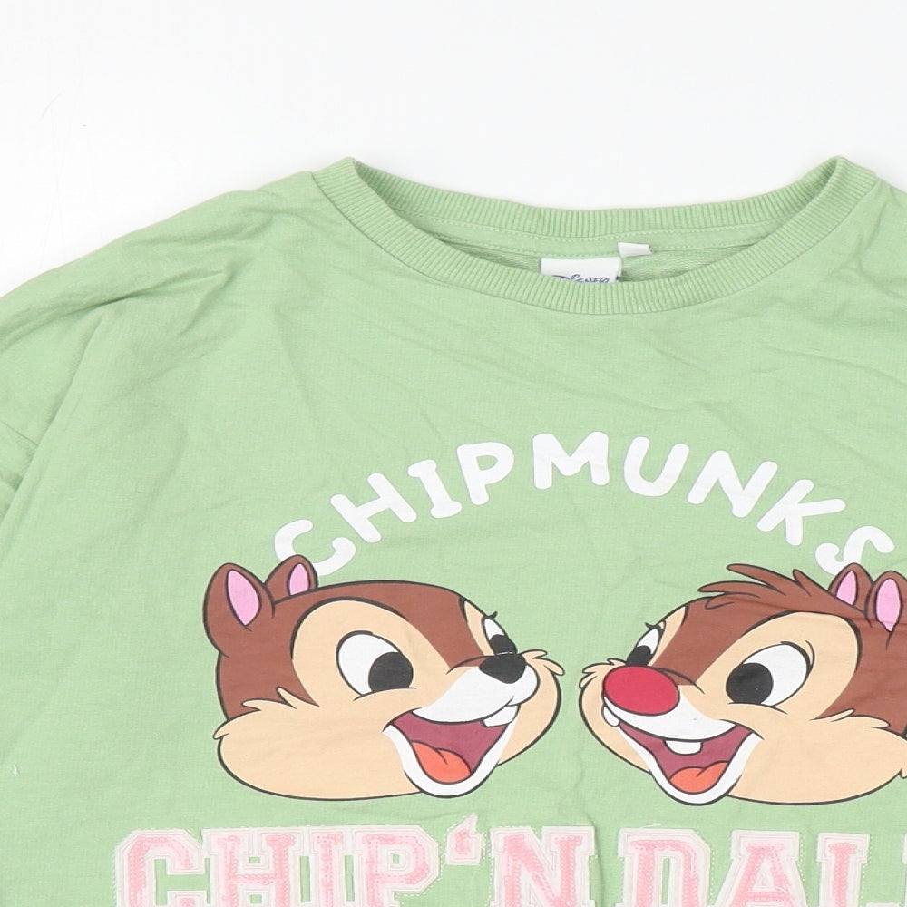 Disney Girls Green Cotton Pullover Sweatshirt Size 11-12 Years Pullover - Chipmunks
