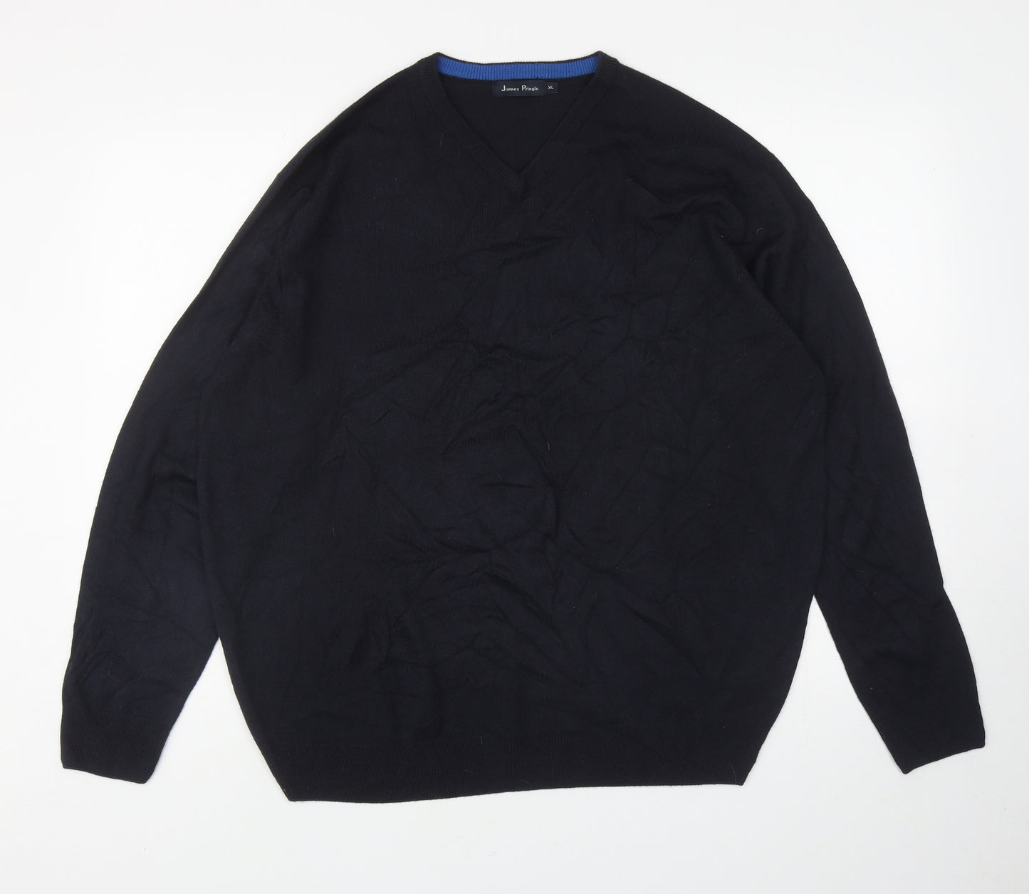James Pringle Mens Blue V-Neck Acrylic Pullover Jumper Size XL
