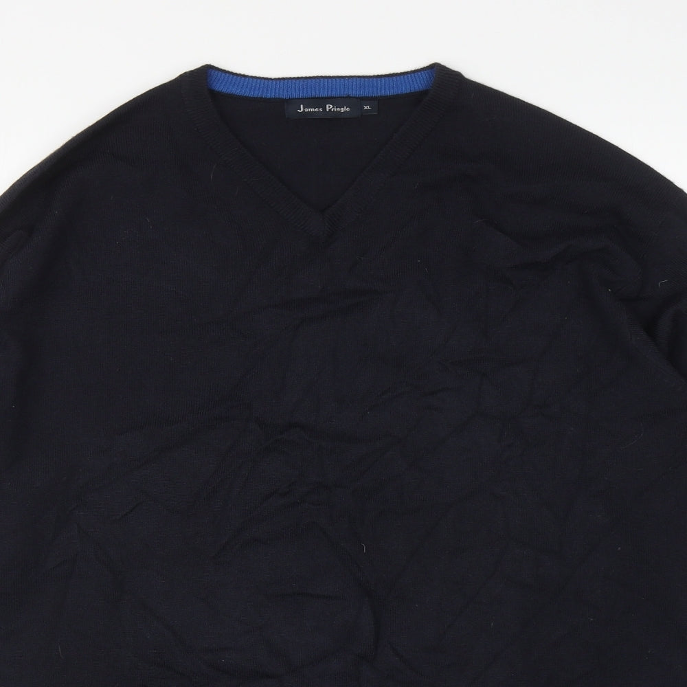 James Pringle Mens Blue V-Neck Acrylic Pullover Jumper Size XL