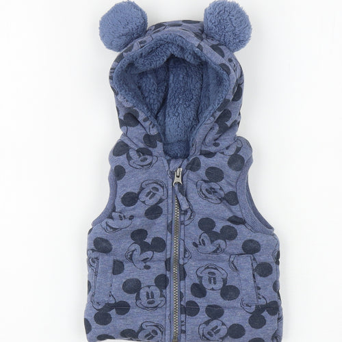 George Baby Blue Geometric Gilet Waistcoat Size 0-3 Months Zip - Mickey Mouse
