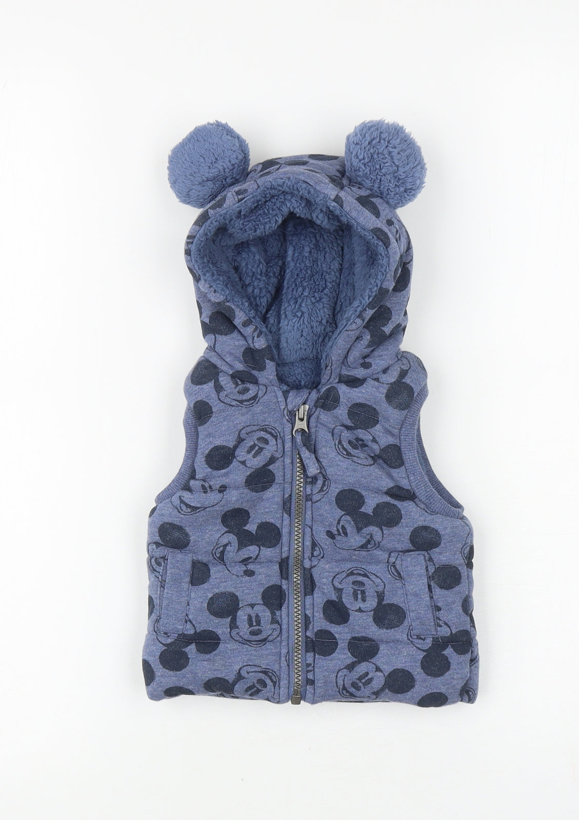 George Baby Blue Geometric Gilet Waistcoat Size 0-3 Months Zip - Mickey Mouse
