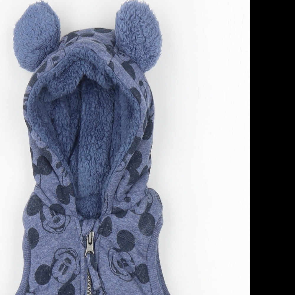 George Baby Blue Geometric Gilet Waistcoat Size 0-3 Months Zip - Mickey Mouse