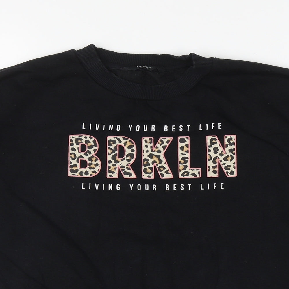 George Girls Black Cotton Pullover Sweatshirt Size 10-11 Years Pullover - BRKLN