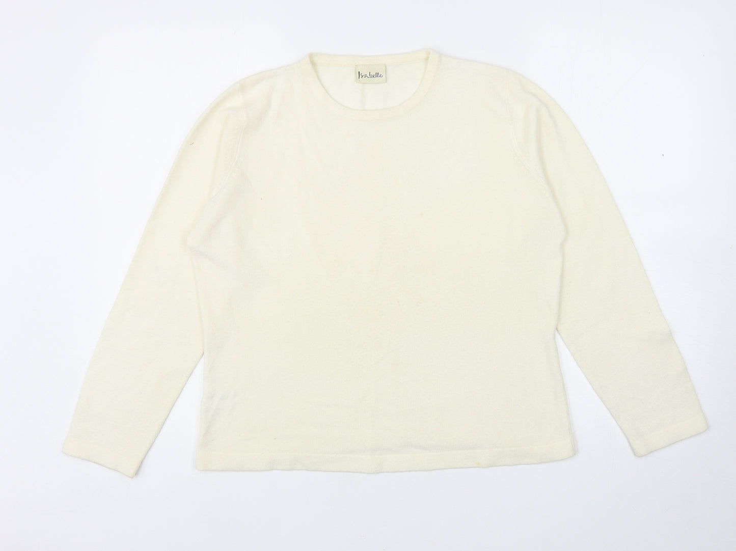 Isabelle Womens Ivory Round Neck Acrylic Pullover Jumper Size 12