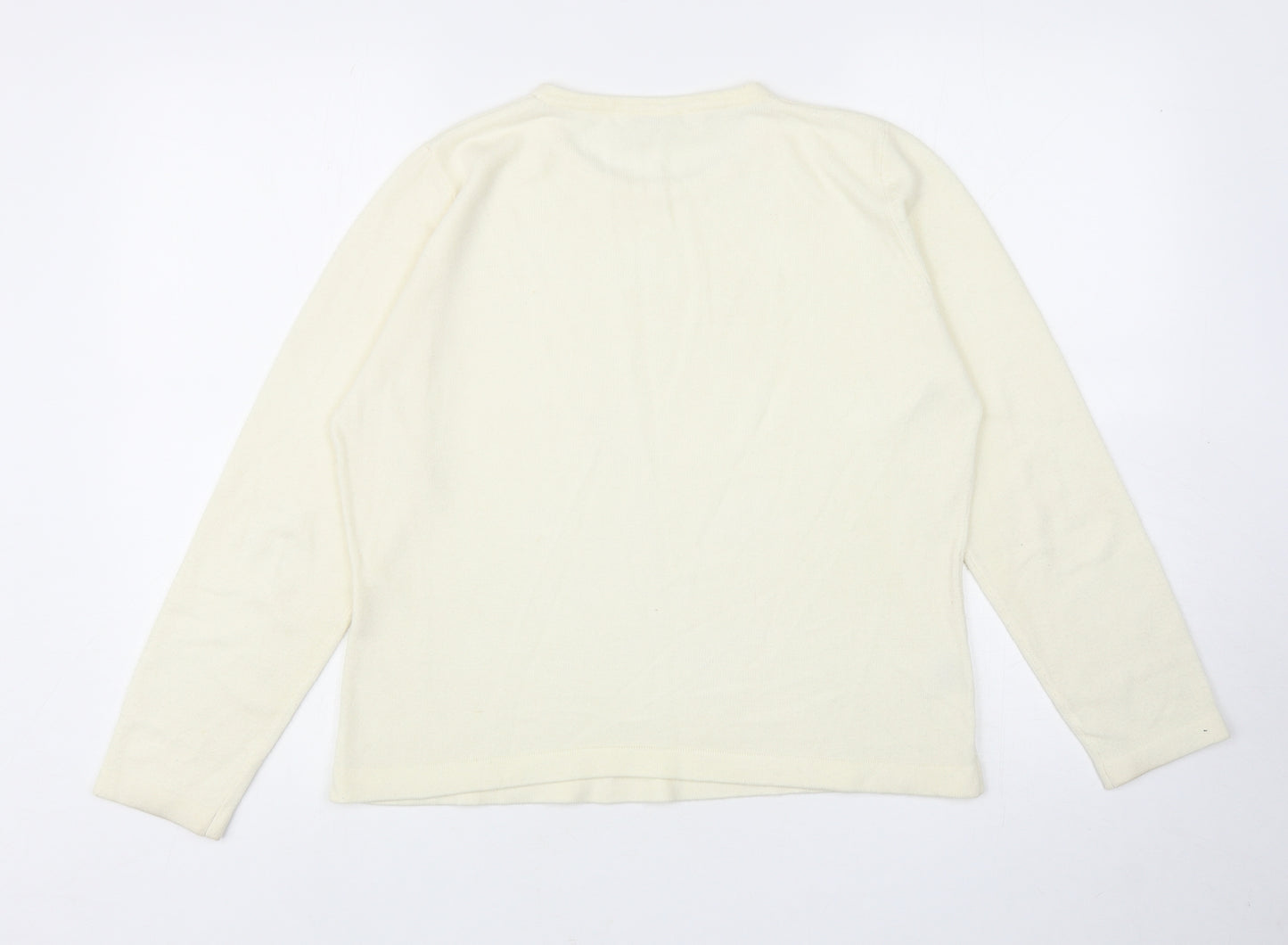 Isabelle Womens Ivory Round Neck Acrylic Pullover Jumper Size 12