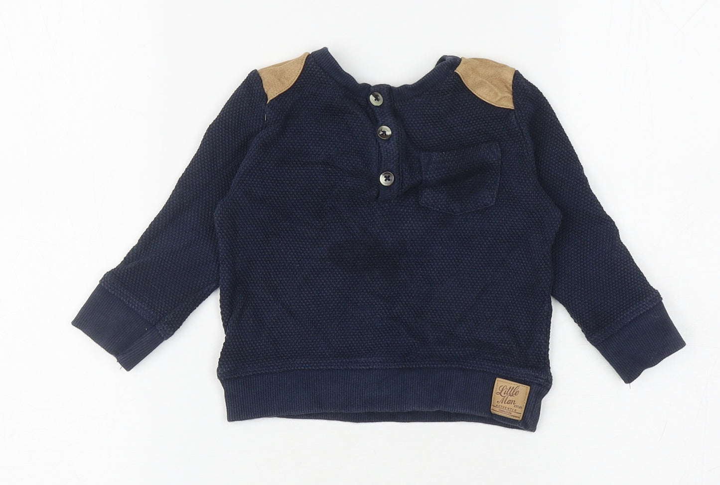F&F Boys Blue Cotton Pullover Jumper Size 18-24 Months Button