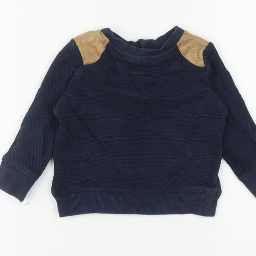 F&F Boys Blue Cotton Pullover Jumper Size 18-24 Months Button