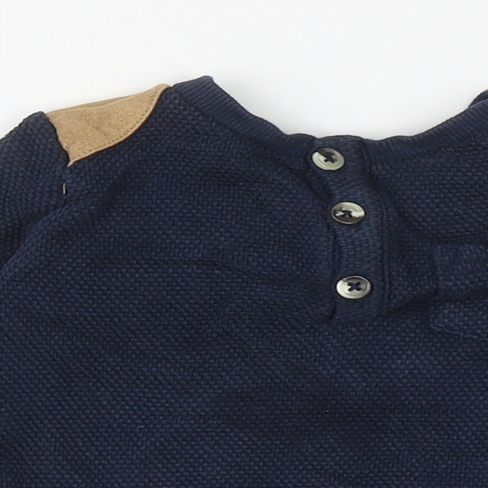 F&F Boys Blue Cotton Pullover Jumper Size 18-24 Months Button