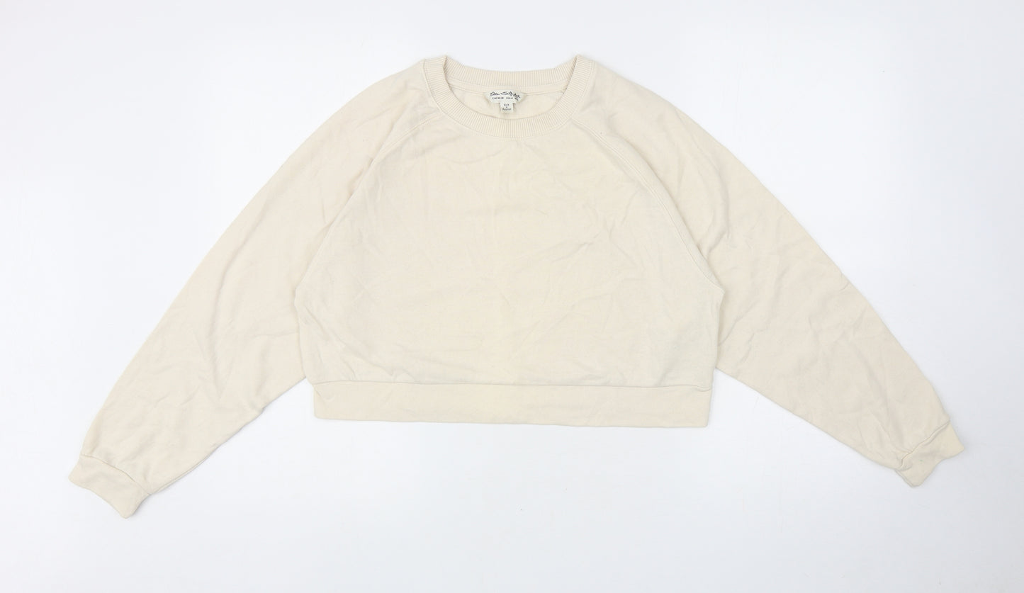 Miss Selfridge Womens Ivory Cotton Pullover Sweatshirt Size S Pullover - Cropped