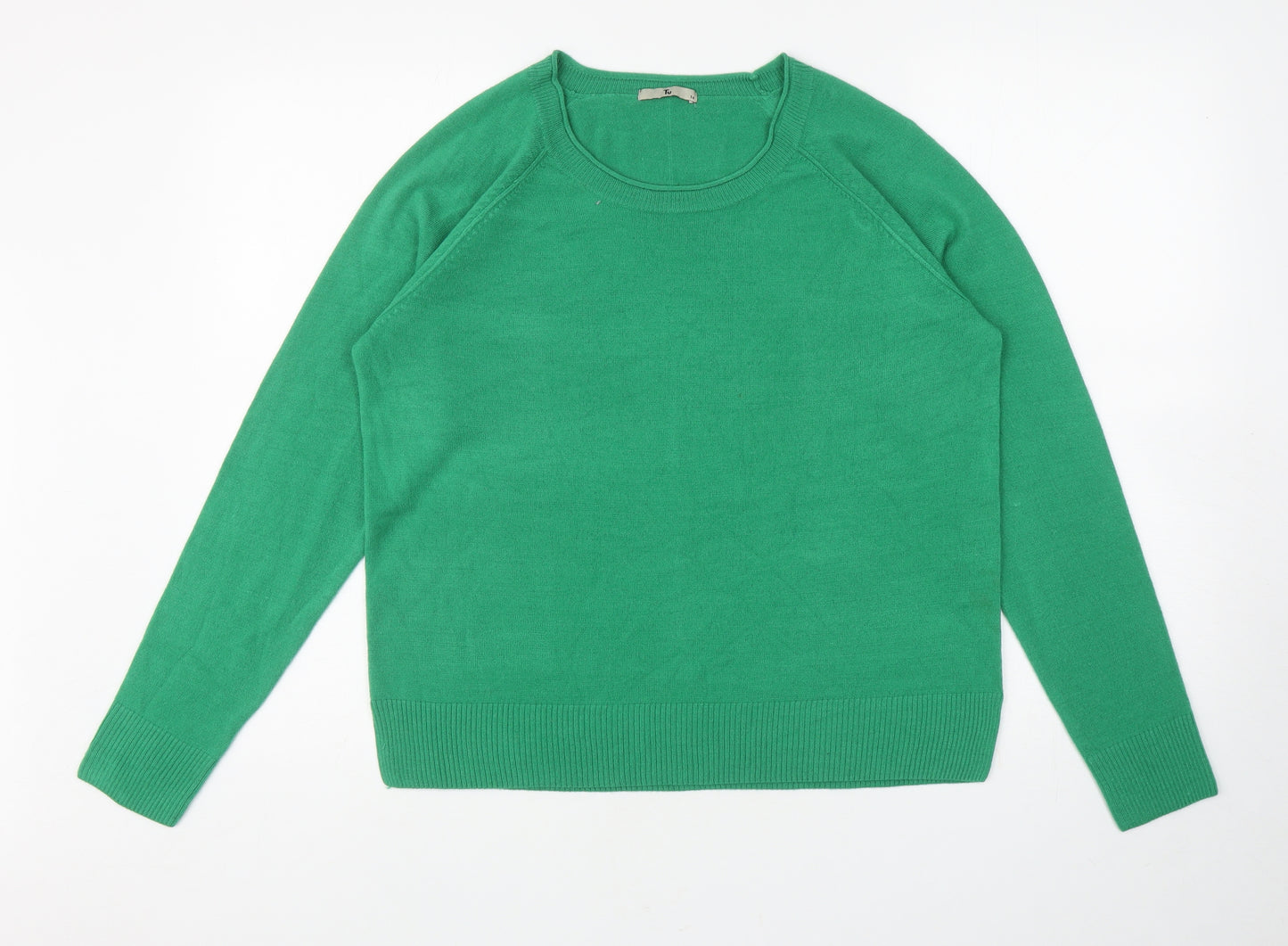 TU Womens Green Scoop Neck Acrylic Pullover Jumper Size 16