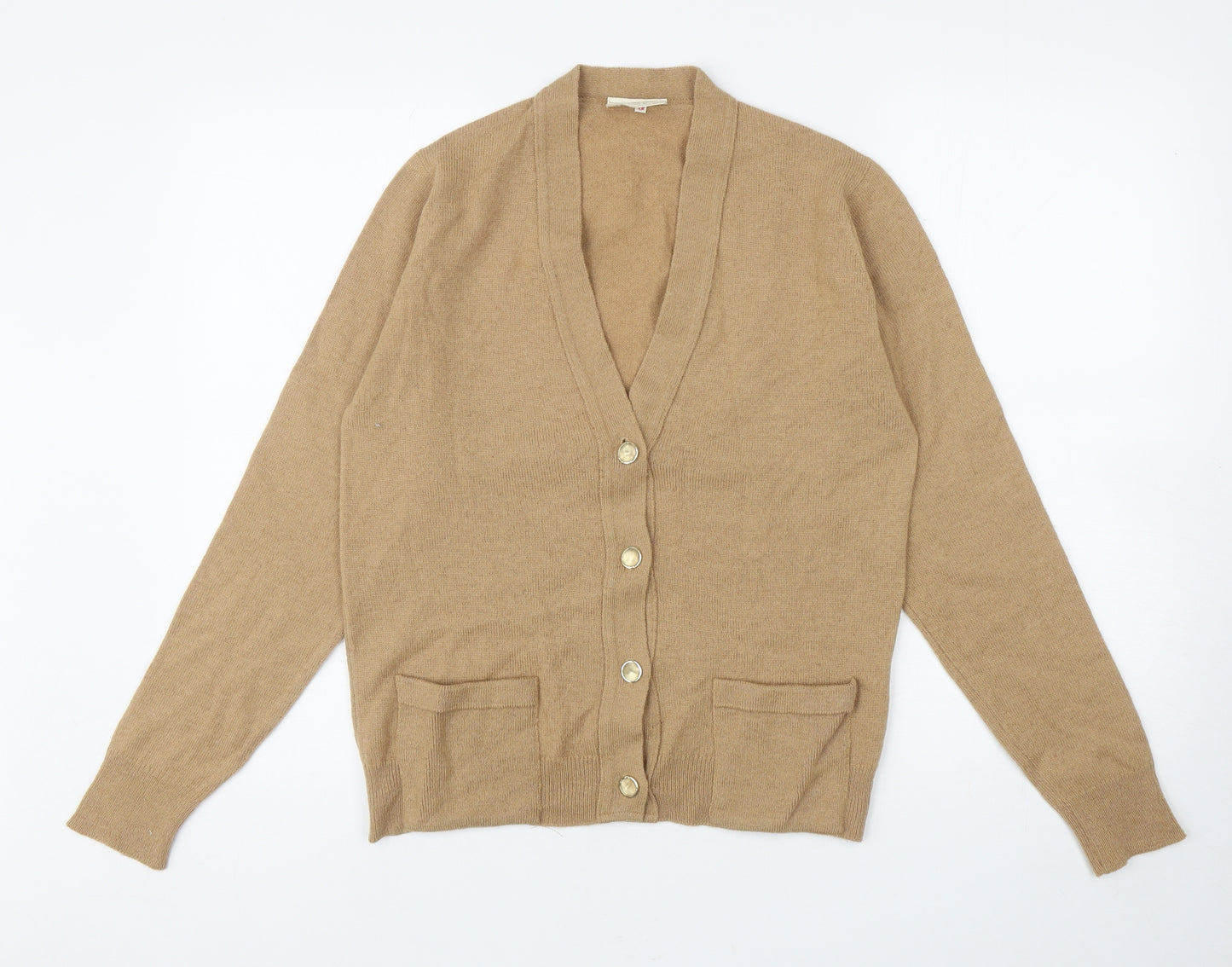 Preworn Womens Beige V-Neck Wool Cardigan Jumper Size 10