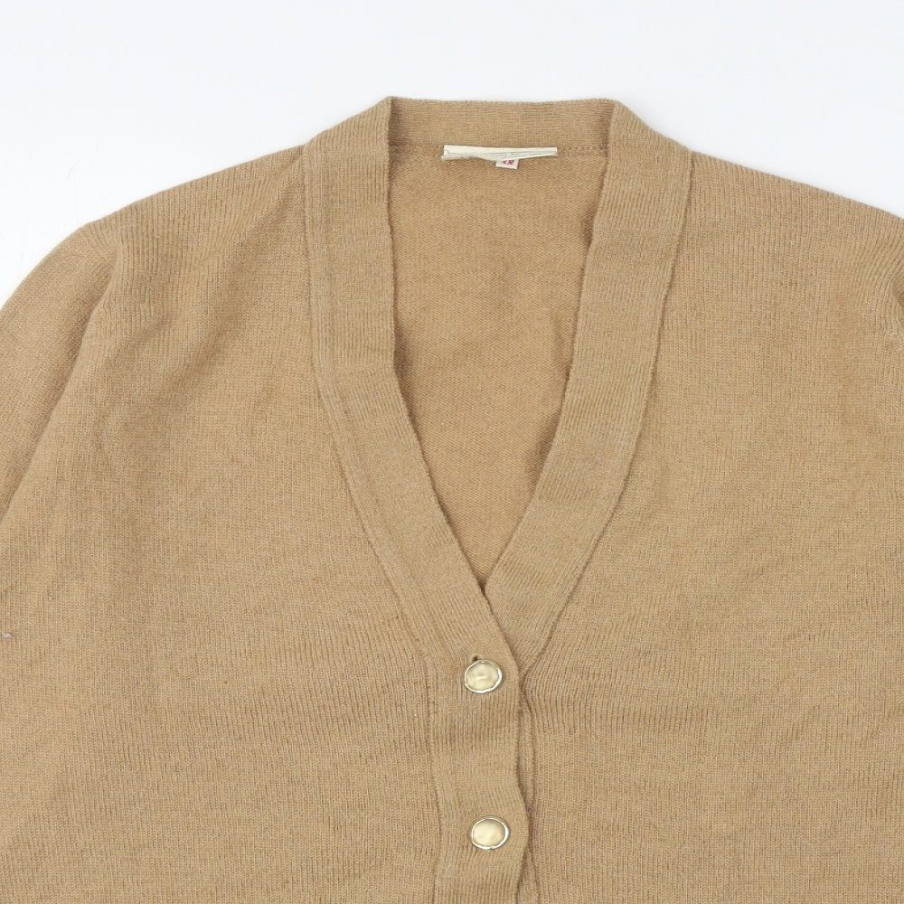 Preworn Womens Beige V-Neck Wool Cardigan Jumper Size 10