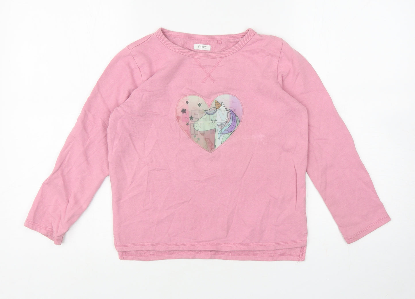 NEXT Girls Pink Cotton Pullover Sweatshirt Size 8 Years Pullover - Unicorn Heart