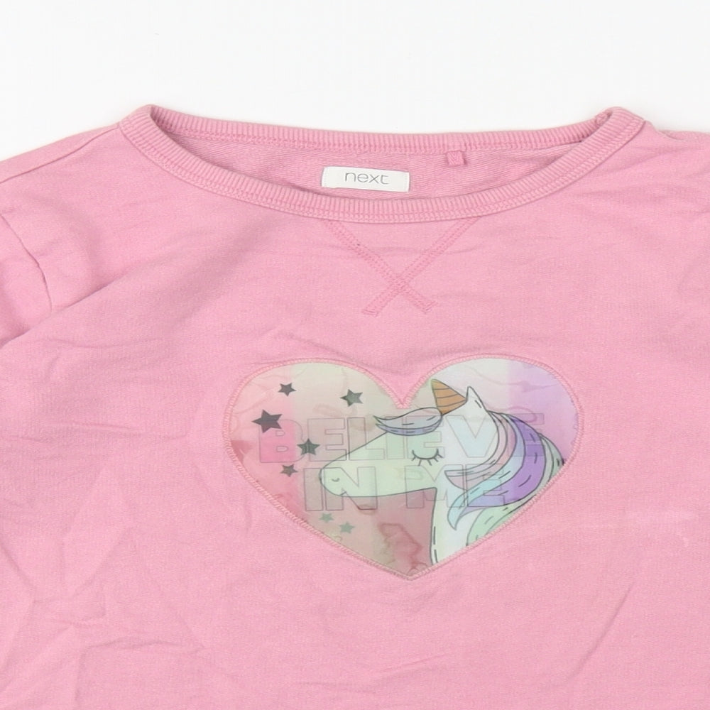 NEXT Girls Pink Cotton Pullover Sweatshirt Size 8 Years Pullover - Unicorn Heart