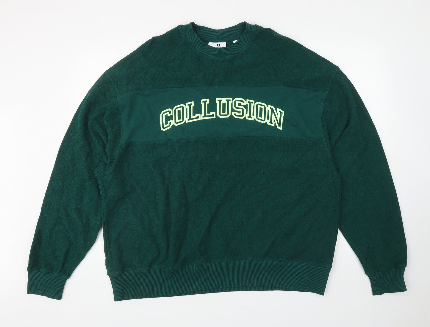 COLLUSION Mens Green Cotton Pullover Sweatshirt Size M