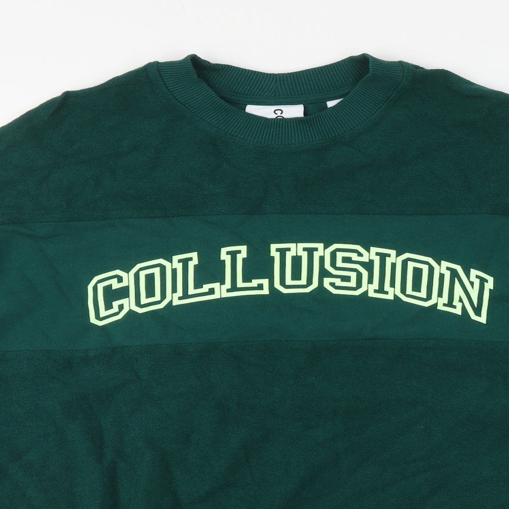 COLLUSION Mens Green Cotton Pullover Sweatshirt Size M