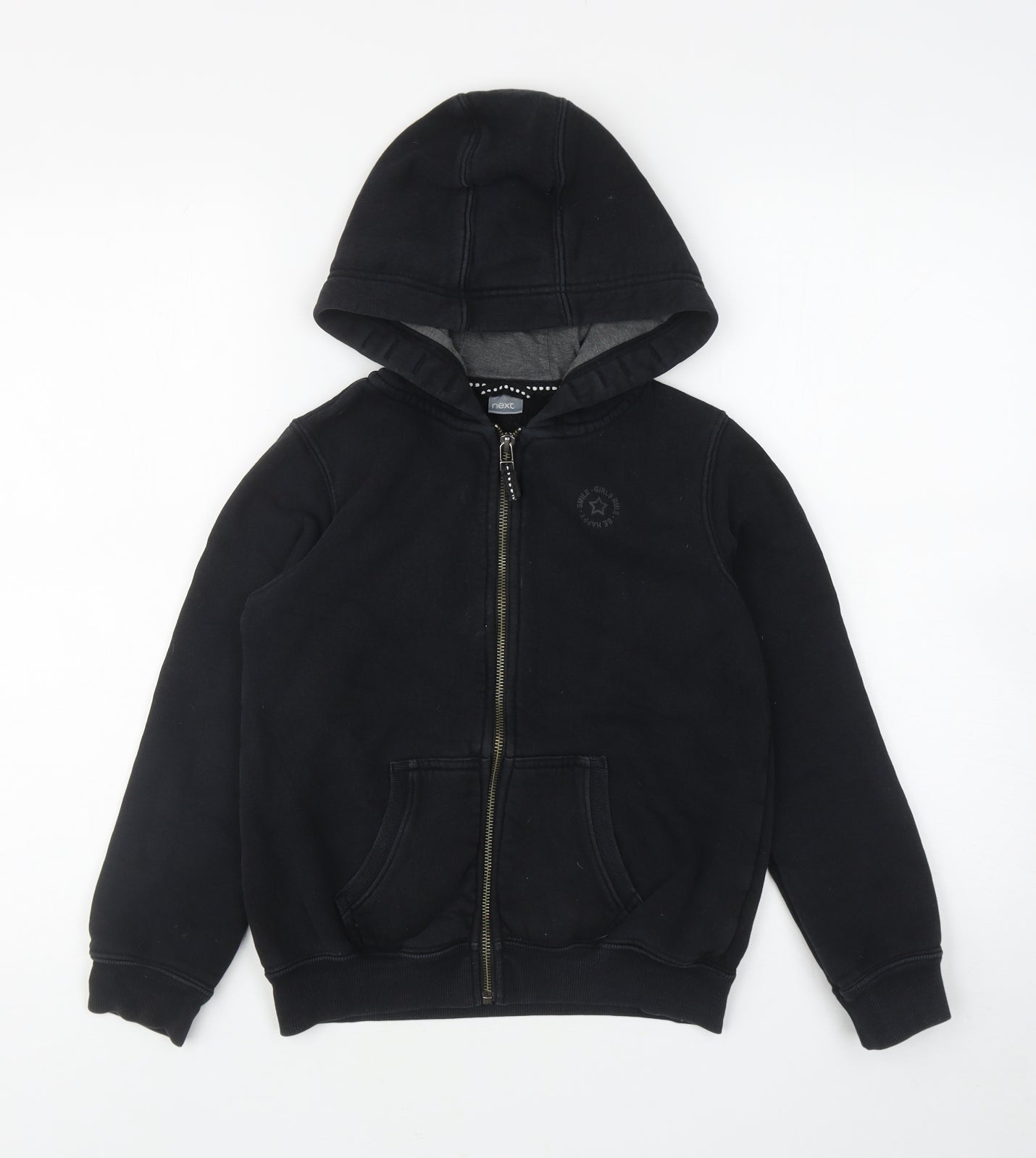 NEXT Girls Black Cotton Full Zip Hoodie Size 9 Years Zip