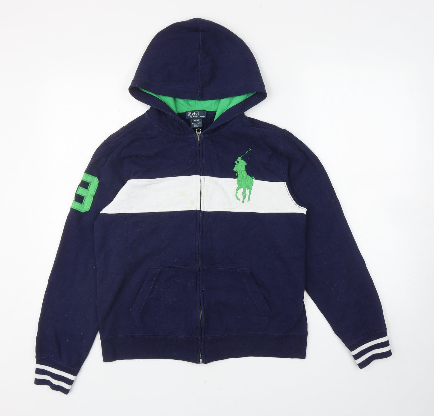 Ralph Lauren Womens Blue Cotton Full Zip Hoodie Size L Zip