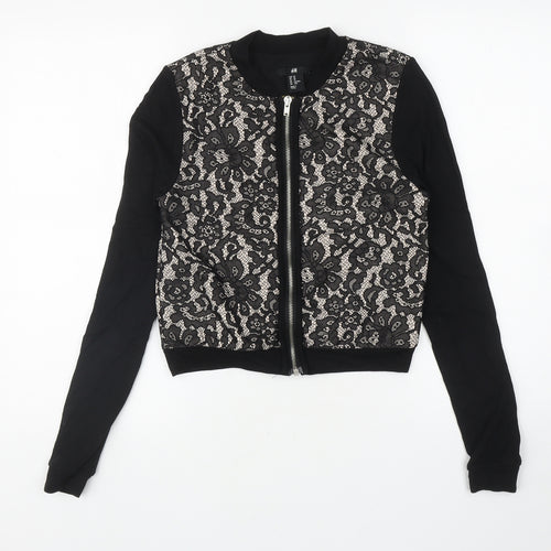 H&M Womens Black Floral Polyester Full Zip Sweatshirt Size XS Zip