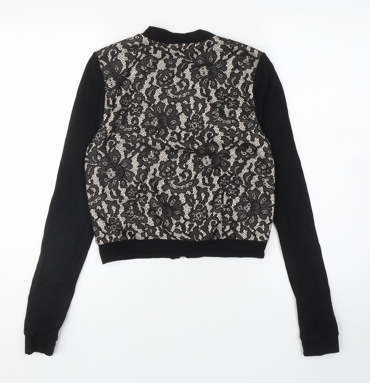 H&M Womens Black Floral Polyester Full Zip Sweatshirt Size XS Zip
