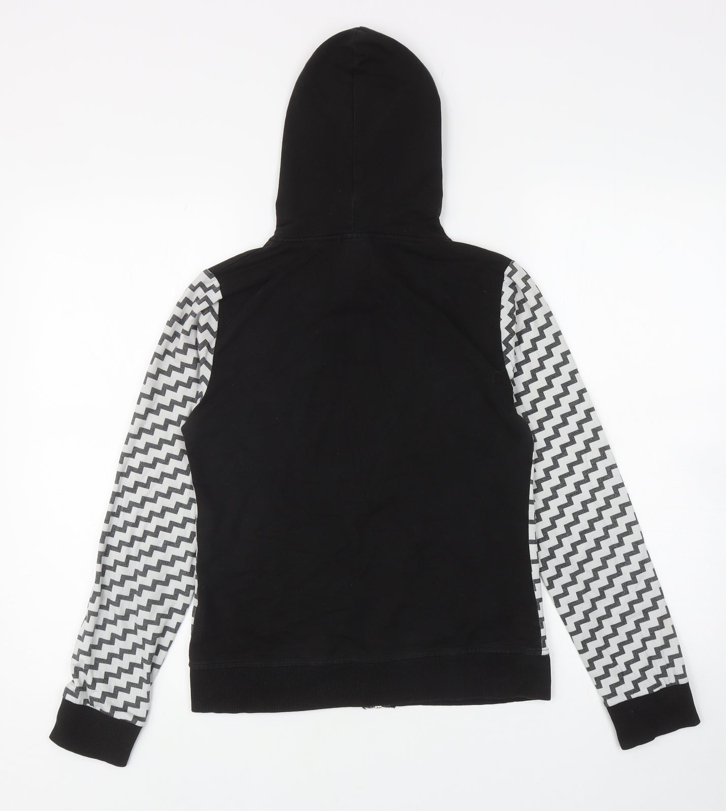 Angelle Milan Womens Black Geometric Cotton Full Zip Hoodie Size S Zip